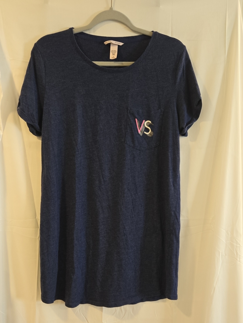 Victoria's Secret Navy Short Sleeve Night Gown with Multicolor VS Print